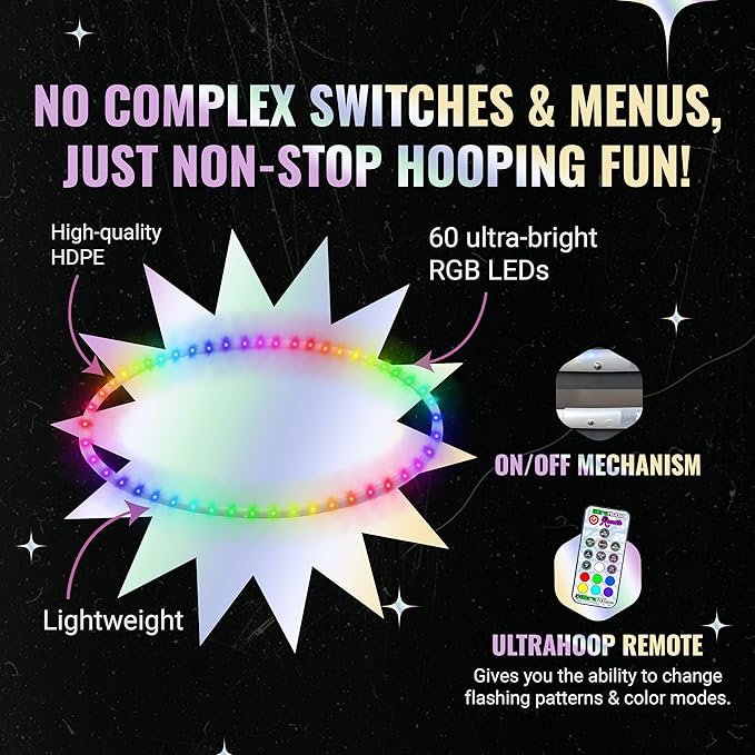 UltraHoop Remote LED Hoop - Wireless Control 60 300+ Modes 34” x 3/4" OD