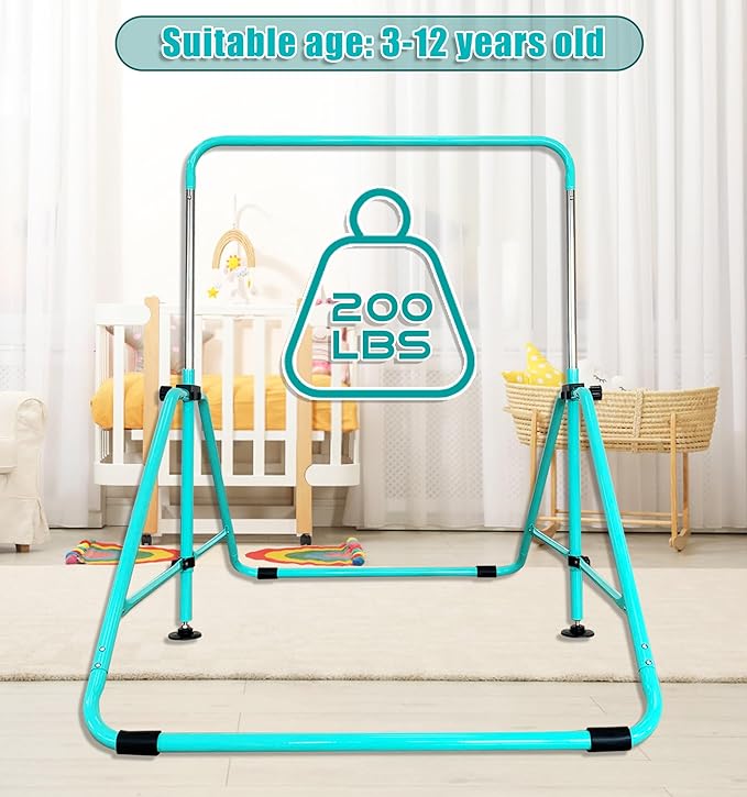 Upgrade Foldable Gymnastic Bar with Mat for Kids 3-12, 200 200 lbs
