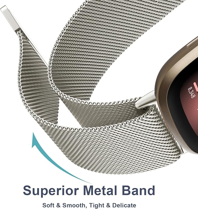 Vanjua Metal Band for Fitbit Sense 2 / Sense Bands, Fitbit Versa 4 / Versa 3 Bands Women Men, Stainless Steel Mesh Magnetic Replacement Bracelet Strap Compatible for Fitbit Sense 2 / Versa 4 Smartwatch
