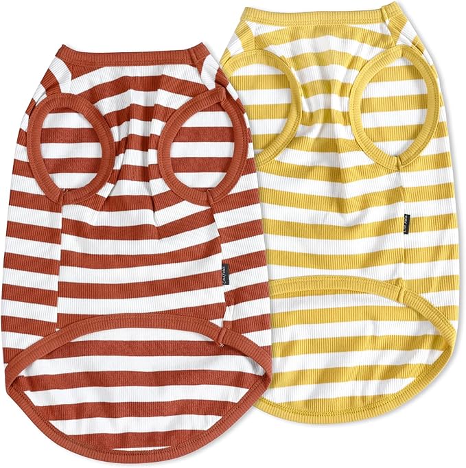 Dog Shirt Striped Dog Clothes Stretchy Vests Soft Cotton for Small Medium Large Dogs Boy Girl Puppy Clothes Lightweight Cat Outfit Kitten Tank Top Apparel T-Shirts Pack-2 Yellow & Rust 3XL