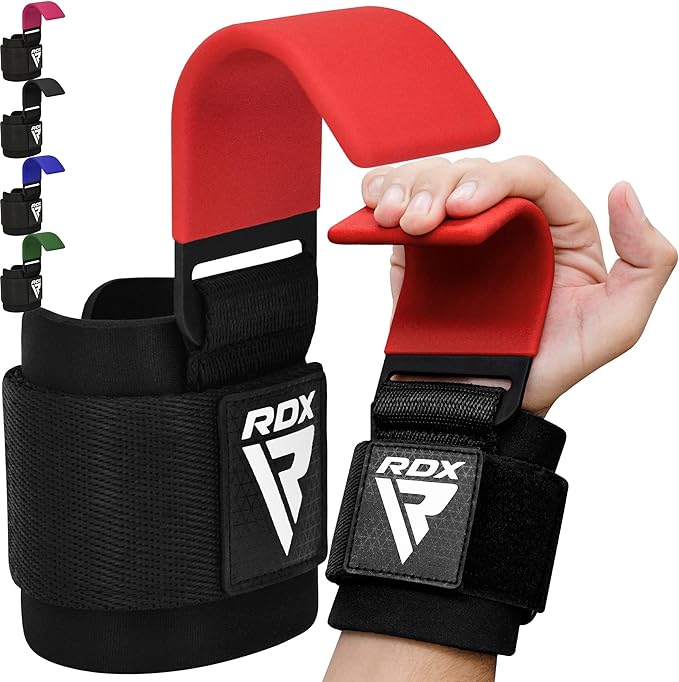 RDX Weight Lifting Hooks Straps Pair, Non-Slip Rubber Coated Grip, 7mm Neoprene Padded Wrist Wrap Support Powerlifting Deadlift Pull Up Fitness Strength Training, Gym Bodybuilding Workout, Men Women