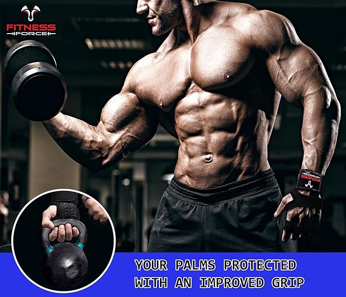 FITNESS FORCE Ventilated Gym Gloves for Men with Built-in Wrist Support for Workouts Weightlifting Gloves Workout Gloves for Women Exercise Fitness Gloves Perfect for Powerlifting, Cross Training