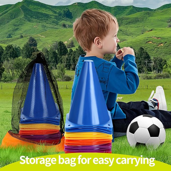 Training Plastic Soccer Cones Set Course(Multicolor,27 PCS,7 PCS,7 Inch),
