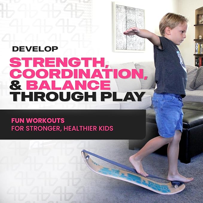 Balance Board for Kids - Slackline Wooden Wobble Board - Slackboard Balance Trainer for Coordination - Training for Skateboard, Snowboard, Football, Soccer, Baseball, Basketball