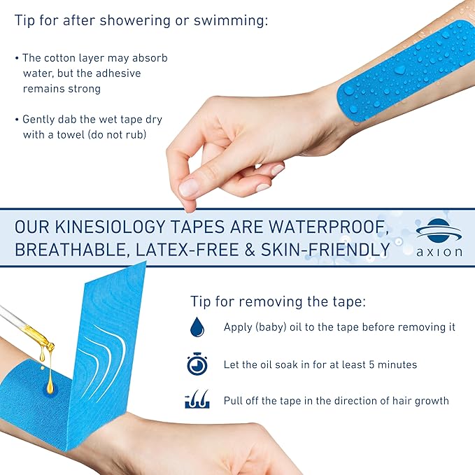Kinesiology Tape Uncut | 2 Rolls of Athletic Sports Tape in Black and Blue | 16ft Length and 2'' Width per Roll | Waterproof • Skin-Friendly • Elastic | Ideal for Sports | axion