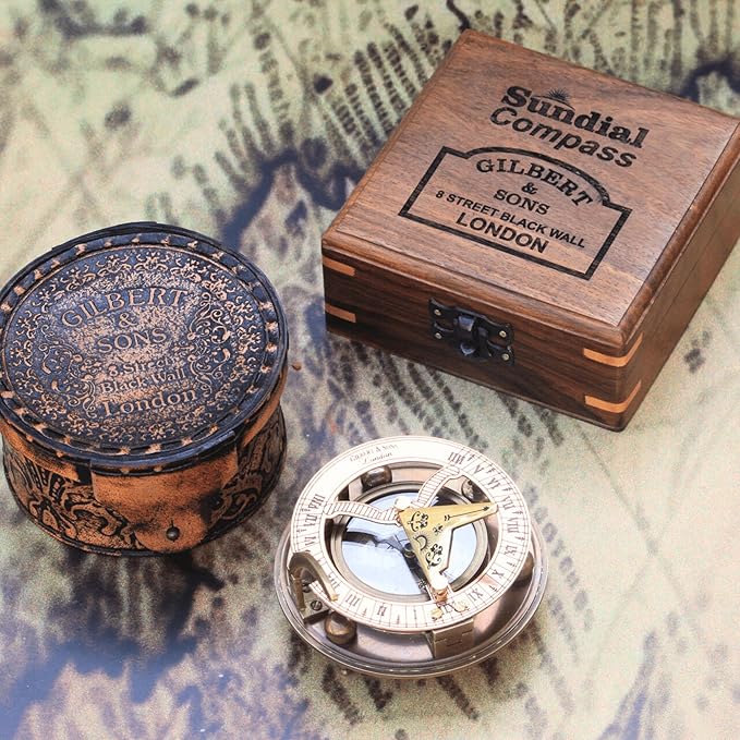 Gilbert and Sons Antique Brass Sundial Compass 4 inches