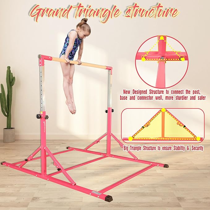 PreGymnastic Foldable Gymnastics Bar 6FT Gymnastic 3-18, Weight 500 LB,