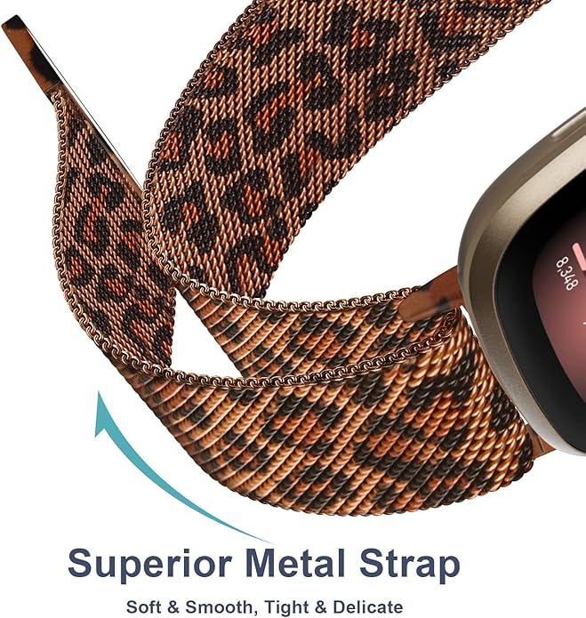 Vanjua Metal Band for Fitbit Sense 2 / Sense Bands, Fitbit Versa 4 / Versa 3 Bands Women Men, Stainless Steel Mesh Magnetic Replacement Bracelet Strap Compatible for Fitbit Sense 2 / Versa 4 Smartwatch