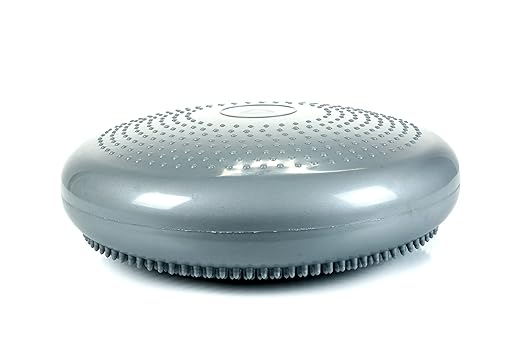 CanDo Inflatable Balance Disc for Balance Training, Proprioception, Strengthening Lower Extremities, Posture, Back Pain, Stress Relief, Restlessness and Anxiety. Silver, 14” Diameter