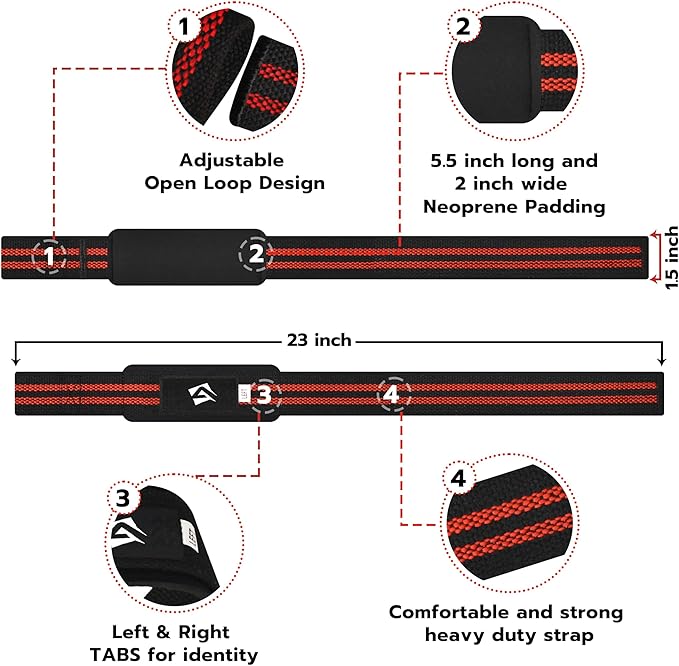 Lifting Wrist Straps for Weightlifting, Powerlifting & Deadlifts – 23” Neoprene Padded Cotton Straps for Strength Training & Gym Workouts - Maximum Grip Support for Men & Women