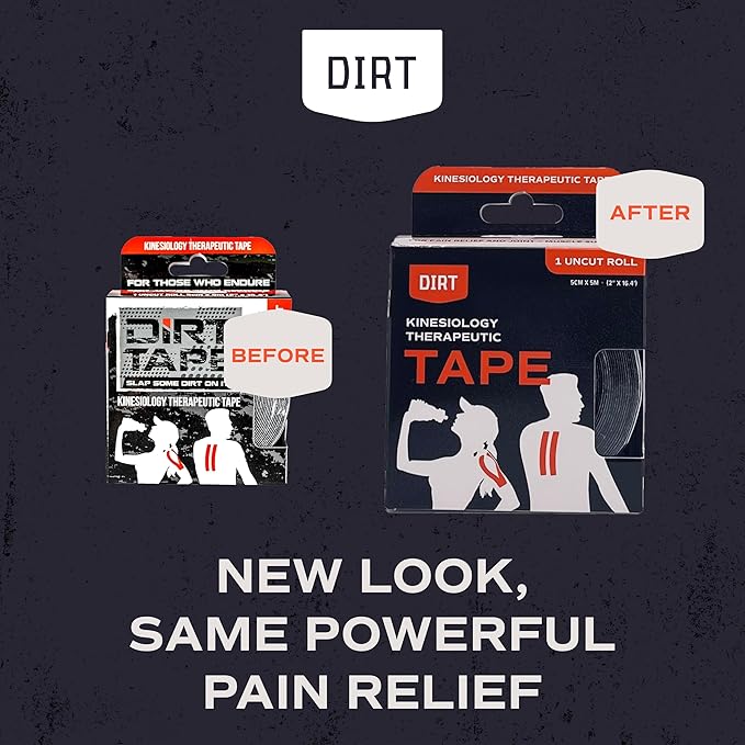 DIRT Tape-Pre Cut Athletic Kinesiology Tape-Muscle Pain Relief & Joint Support-Premium Elastic Cotton-Latex-Free-Water Resistant-Gym, Indoor & Outdoor Sports-2 Single roll (16.4 ft)-Black