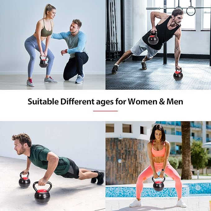 TopMade Adjustable Kettlebell Weights Set Cast Iron Exercise Fitness Kettle Ball Grip 5, 8, 9,12lb Free Weight Men Women Kettlebells for Home Gym Workout Ballistic, Core,Strength Training