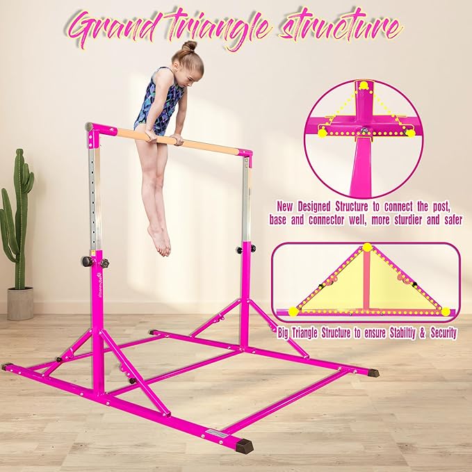 PreGymnastic Foldable Gymnastics Bar 6FT Gymnastic 3-18, Weight 500 LB,