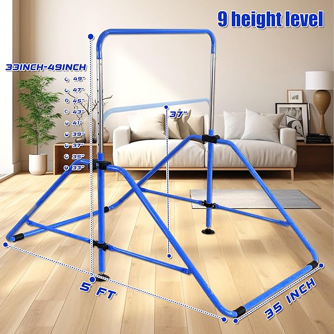 Upgrade Foldable Gymnastic Bar with Mat for Kids 3-12, 200 200 lbs