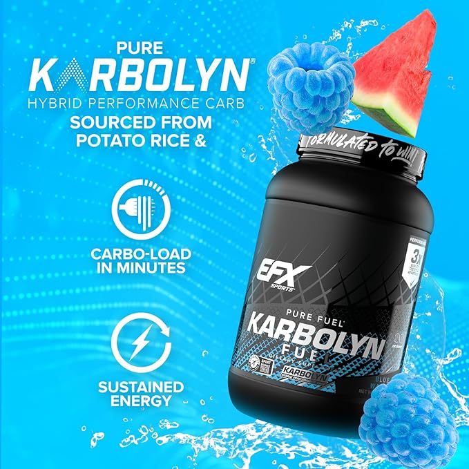 EFX Sports Karbolyn Fuel | Fast-Absorbing Carbohydrate Powder | Carb Load, Sustained Energy, Quick Recovery | Stimulant Free | 36 Servings (Blue Razz Watermelon)