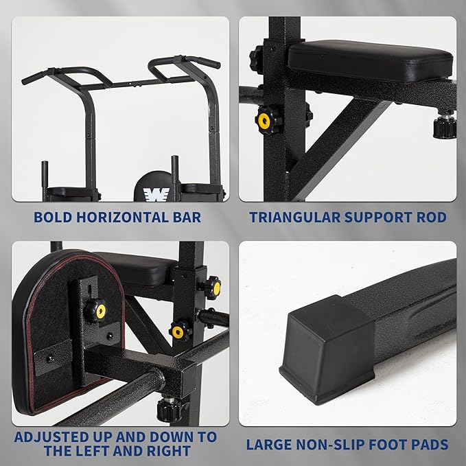 BARWING Pull Up Bar Station, Power Tower, Dip Station with 3D Backrest, Multi-Function Strength Training Stand Rack, Adjustable Height Dip Bar for Home Gym Workout Stand Fitness Exercise Equipment