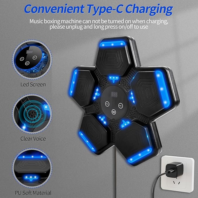 Music Boxing Machine, Wall Mount Punching Bag With Gloves, Bluetooth Target for Kids Adult, Workout Equipment for Home, Office, Gym