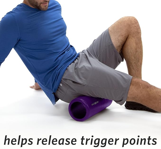 MICRODRY Deluxe Fitness Foam Back Roller for Muscle Relief 13x5.3", Purple