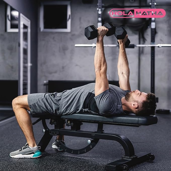 HolaHatha Hexagonal Dumbbell Free Hand Weight Set w/Rack