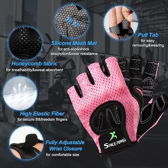 spacepower Workout Gloves - Lightweight Breathable Gym Gloves for Women & Men's Exercise
