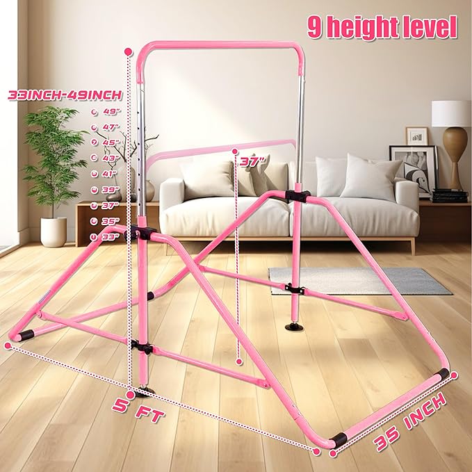 Upgrade Foldable Gymnastic Bar with Mat for Kids 3-12, 200 200 lbs