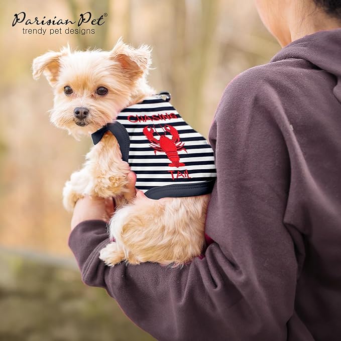 Parisian Pet Unisex Dog Tshirt - Embroidered “ Chasing Lobster Tail “ Dogs Clothes - Breathable and Lightweight Dog Tank Top - Sleeveless Doggy Tee Shirts - Machine Washable Shirts for Medium Dogs - M