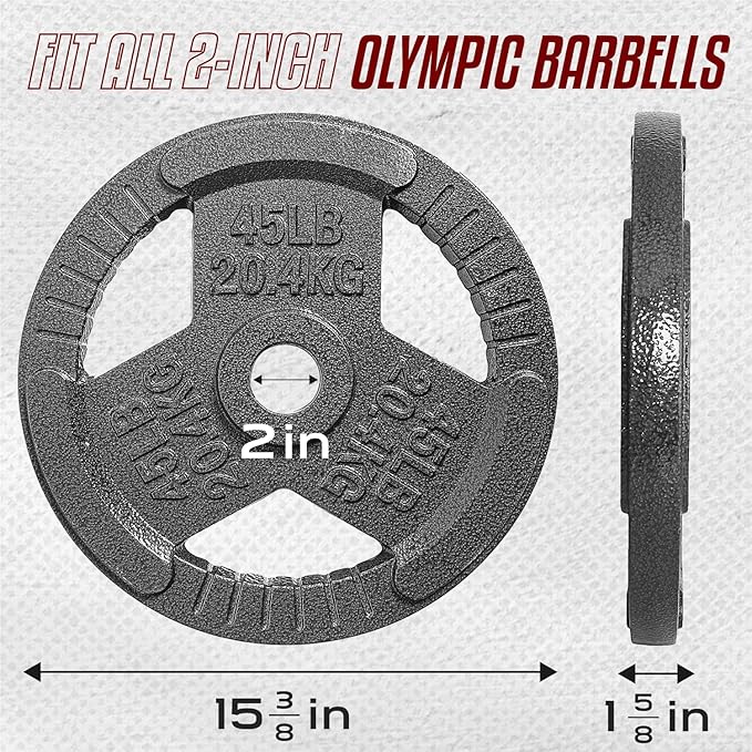 Yes4All Olympic Rubber Grip Plates for Barbell 2-Inch Weight