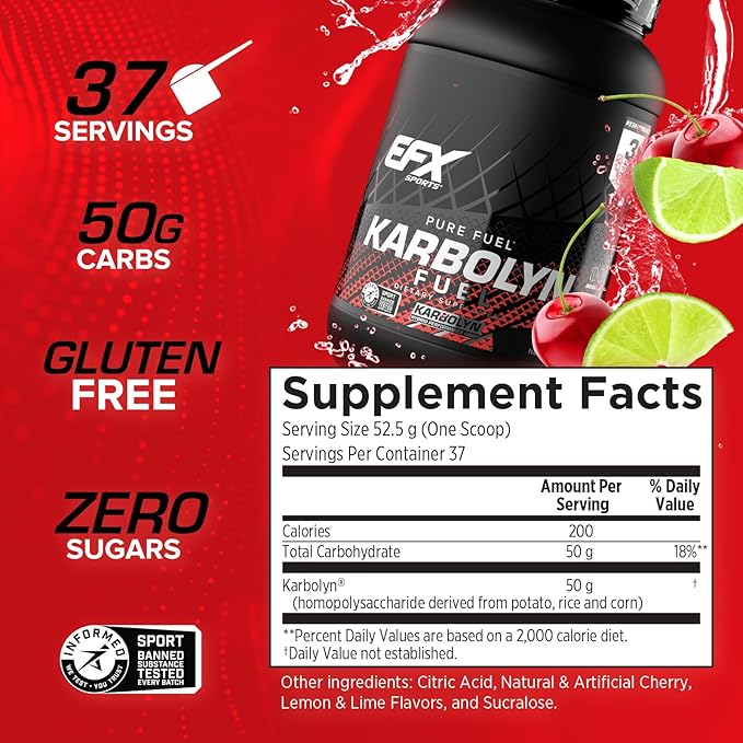 EFX Sports Karbolyn Fuel | Fast-Absorbing Carbohydrate Powder | Carb Load, Sustained Energy, Quick Recovery | Stimulant Free | 37 Servings (Cherry Limeade)