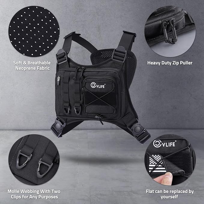 CVLIFE Outdoor Chest Bag for Men, Sports Chest Pack for Running, Lightweight EDC Bag with Extra Storage