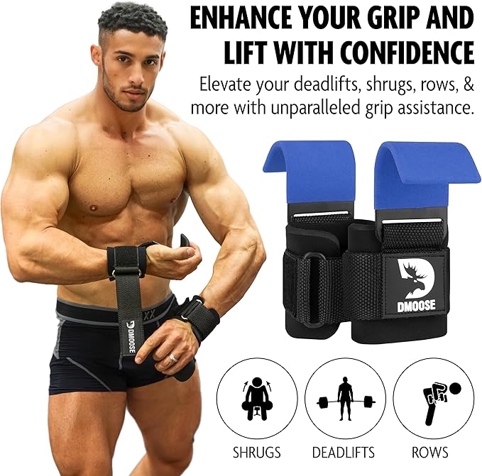 DMoose Fitness Weight Lifting Hooks for Men & 8 mm
