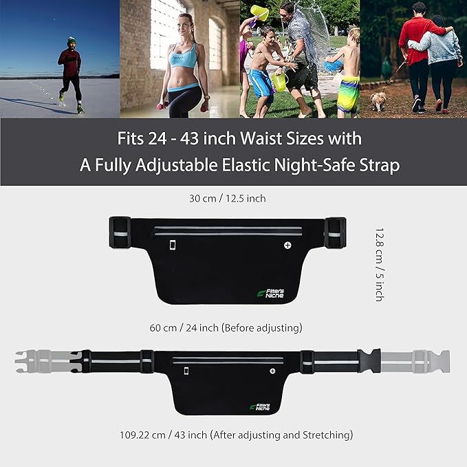 UltraSlim Fanny Waist Pack – Water Resistant Bag 24 to 43inch Waists, 6.7inch –