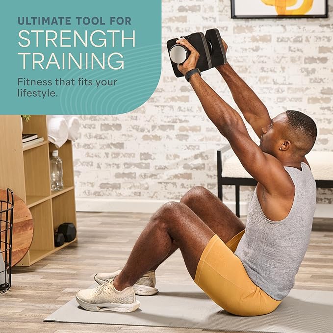 Lifepro Adjustable Dumbbells Set - 5in1-15lb 25lb 43lb weights Set & Single with Rack - Quick Adjust, Secure Grip - Compact Hand Weights for Men Women Home Gym