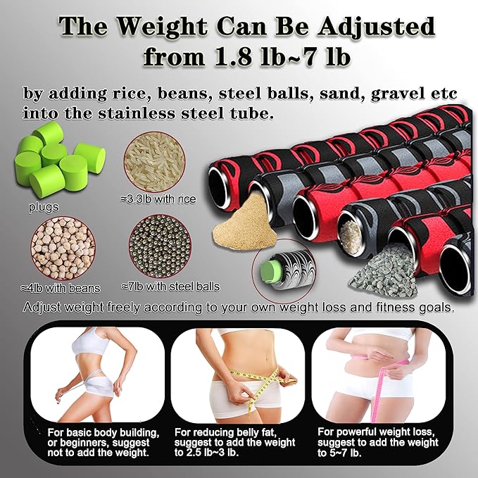 Weighted Fitness Hoop for Adults Kids Women 2lb ~ 5lb, 8 8 Detachable