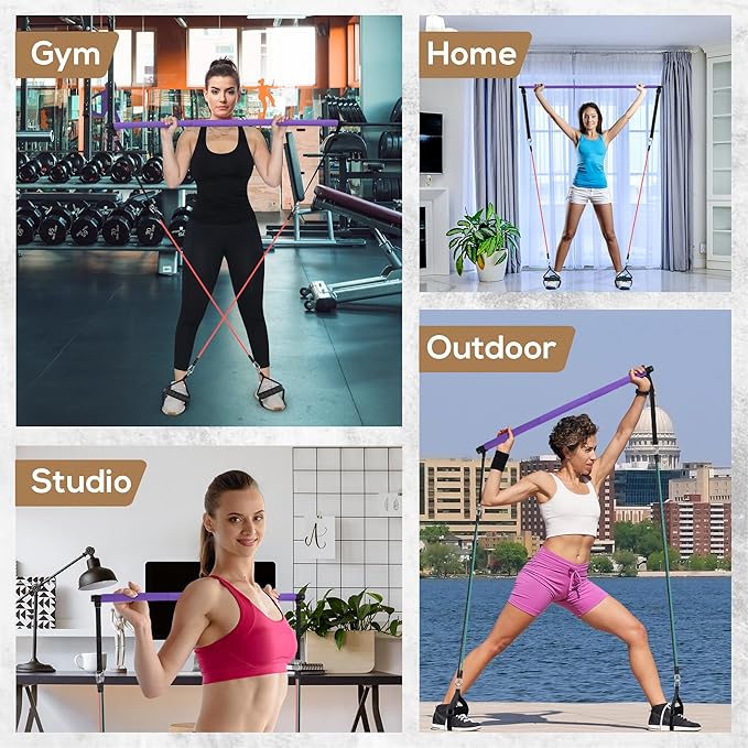 LEXIL Portable Pilates Bar Exercise Kit-Stackable 3 Pairs (15, 20, 20, 30LB) 30LB) -