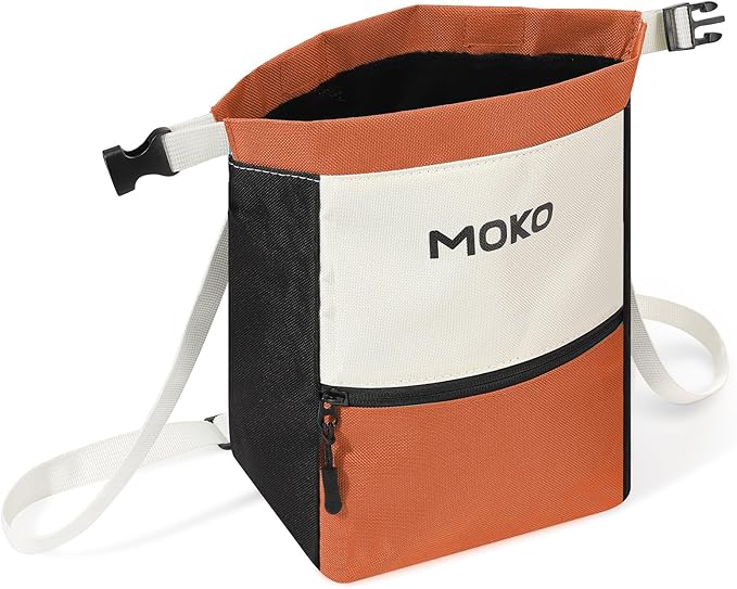 MoKo Chalk Bag for Rock Climbing, Large Capacity Climbing Chalk Bag with Magnetic Snap and Zipper Pocket, Portable Chalk Bucket for Rock Climbing, Weight Lifting, Bouldering, Gymnastics, Fitness