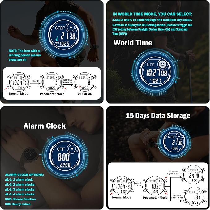 Tactical Watch with Compass,50M Waterproof Pedometer, Digital Altimeter Watch for Outdoor Hiking/Climbing(Cafe)