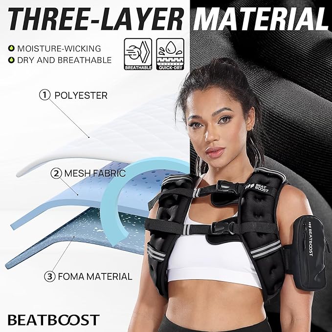 Weighted Vest for Women Men BeatBoost 5 10 15 20 25 30 lb Weight Vest with Ironsand for Walking Strength Training Running Workout