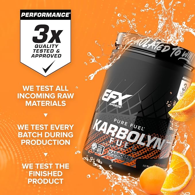 EFX Sports Karbolyn Fuel | Fast-Absorbing Carbohydrate Powder | Carb Load, Sustained Energy, Quick Recovery | Stimulant Free | 18 Servings (Orange)