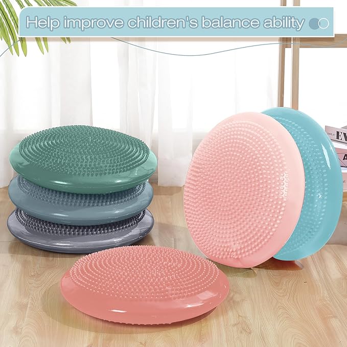 Amylove 6 Pcs Inflated Wobble Cushion Pump Wiggle Seat for Sensory Kids Flexible Seating Exercise Balance Disc Sensory Chair for Office School Home Equipment, Pump Included