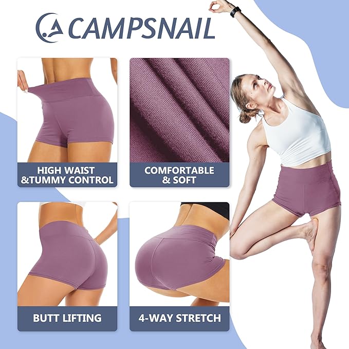 CAMPSNAIL Workout Biker Shorts Women - 3"/5"/8" High Waisted Tummy Control Spandex Booty Volleyball Shorts for Yoga Dance