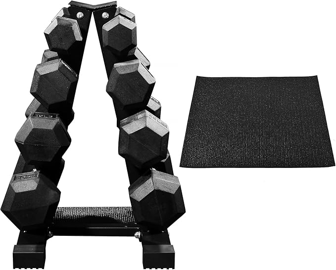 BalanceFrom 100LB or 150LB Rubber Coated Hex Dumbbell Weight Set and Storage Rack, 5-20 lbs Pairs, or 5-25 lbs Pairs