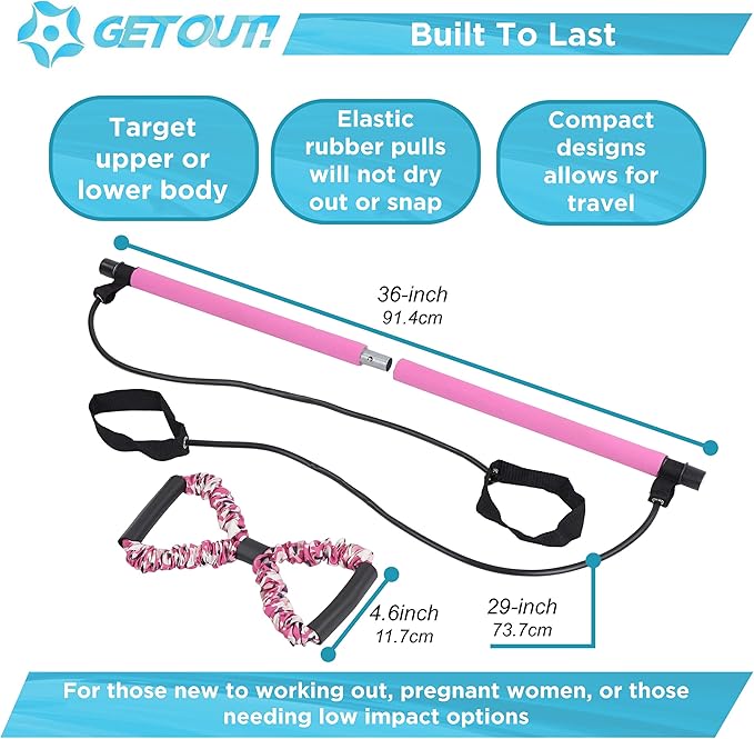 Get Out! Pilates Bar Kit with Resistance Band 8 Arm