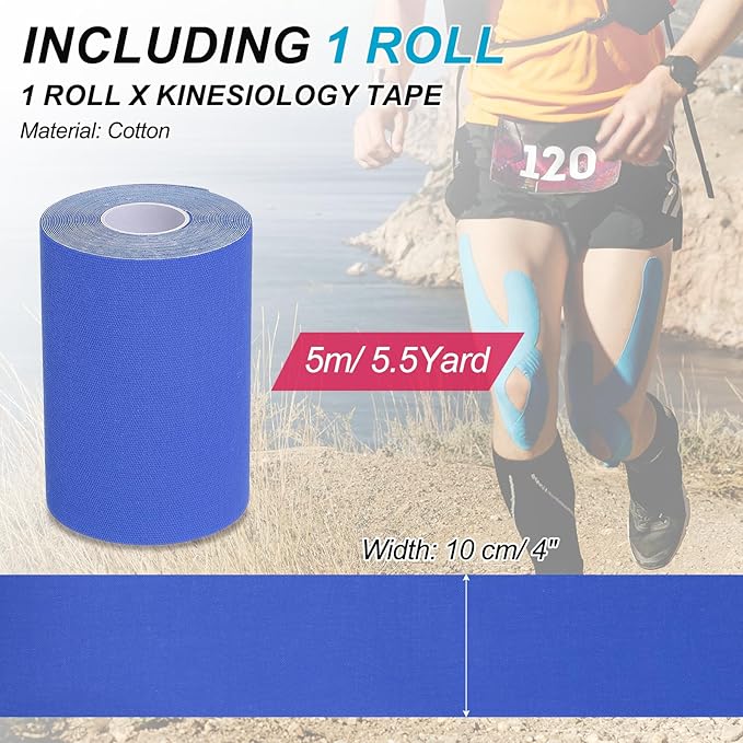 PATIKIL 5.5 Yard x 4 Inch Kinesiology Tape, 1 Roll Adhesive Cotton Sports Muscle Support Tapes Waterproof Elastic Tape for Knee Ankle Wrist Shoulder, Dark Blue