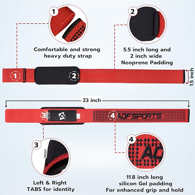 Lifting Wrist Straps for Weightlifting, Powerlifting & Deadlifts – 23” Neoprene Padded Cotton Straps for Strength Training & Gym Workouts - Maximum Grip Support for Men & Women