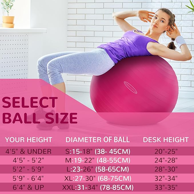 Anti-Burst and Slip Resistant Exercise Ball Yoga Ball 2,000-Pound Capacity,