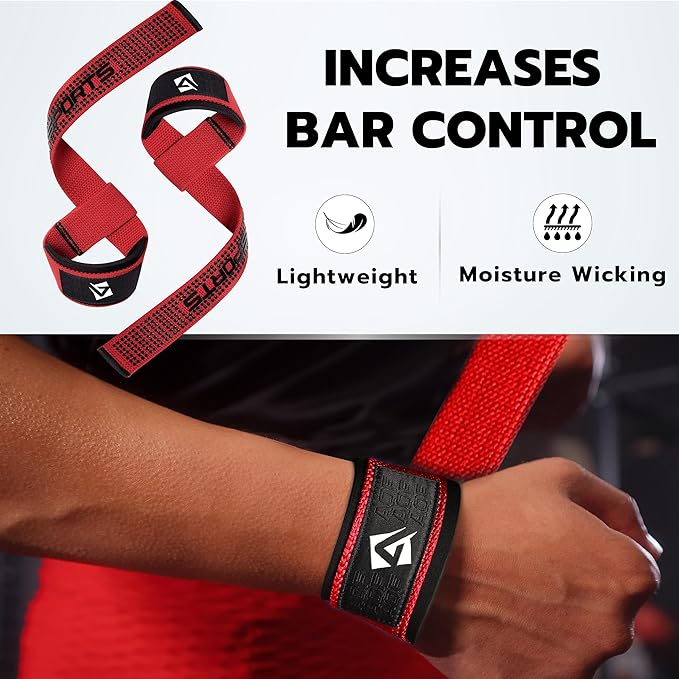 Lifting Wrist Straps for Weightlifting, Powerlifting & Deadlifts – 23” Neoprene Padded Cotton Straps for Strength Training & Gym Workouts - Maximum Grip Support for Men & Women