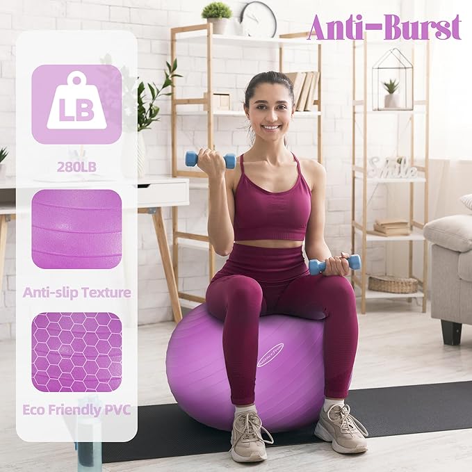 Anti-Burst and Slip Resistant Exercise Ball Yoga Ball 2,000-Pound Capacity,