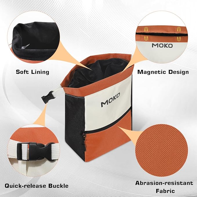 MoKo Chalk Bag for Rock Climbing, Large Capacity Climbing Chalk Bag with Magnetic Snap and Zipper Pocket, Portable Chalk Bucket for Rock Climbing, Weight Lifting, Bouldering, Gymnastics, Fitness
