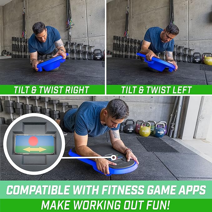 GoSports Fitness Plank Board with Smart Phone Holder - Blue or Red - Core Hub for Full Body Workouts