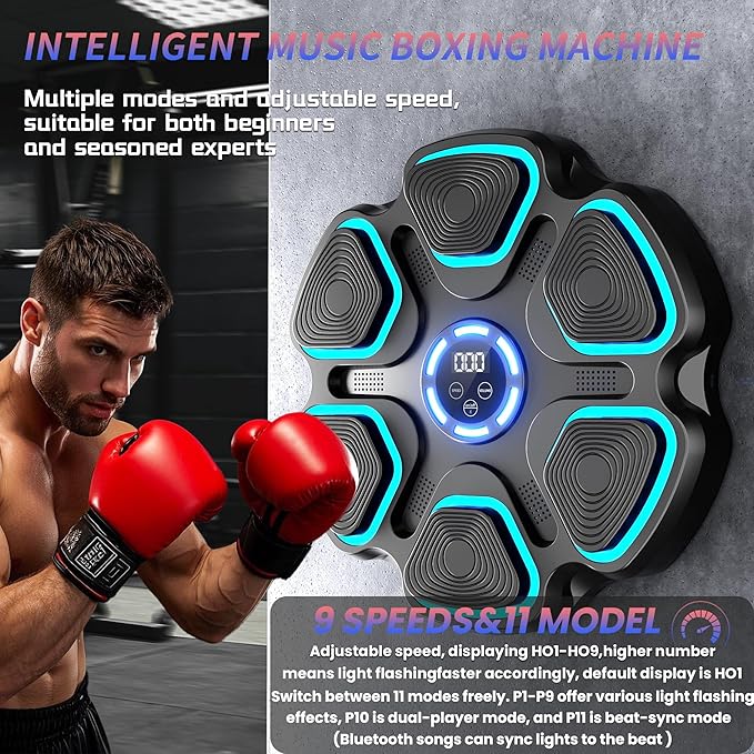 Music Boxing Machine with Bluetooth&LED Display, 9 Speeds &11 Models, Interactive Wall-Mounted Music Punching Machine for Adults&Kids,Boxing Machine Suitable for Indoor Workouts,Home,Gym